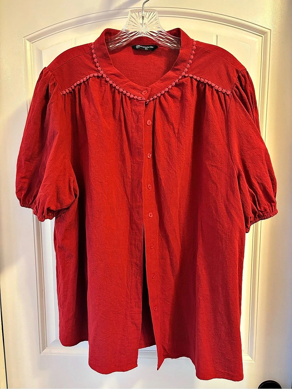 Pretty Garden Red Puff Sleeve Blouse Size XXL Like New